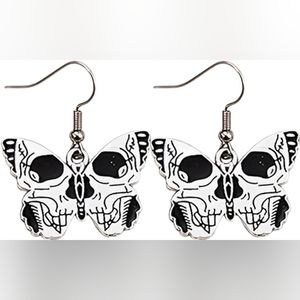 Butterfly skull silver earrings